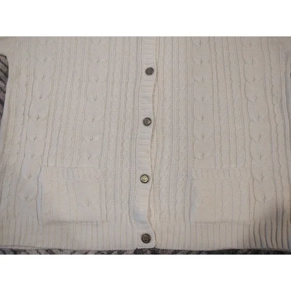 Vintage Jessica Stevens Cable Knit Chunky Fisherman Cardigan Sweater Ivory 20W - Picture 5 of 9